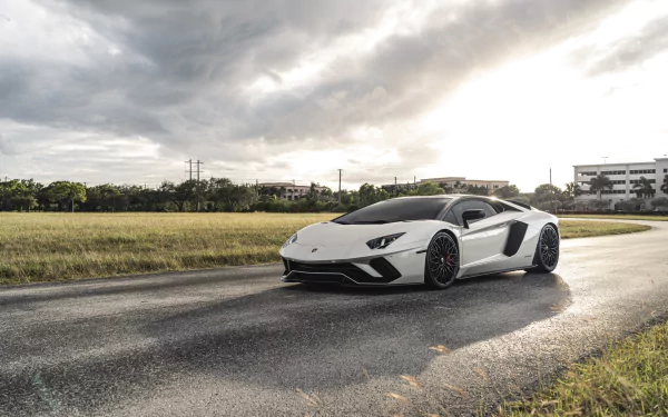 white car supercar vehicle Lamborghini Aventador S HD Desktop Wallpaper | Background Image