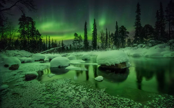 night winter nature aurora borealis winter night HD Desktop Wallpaper | Background Image