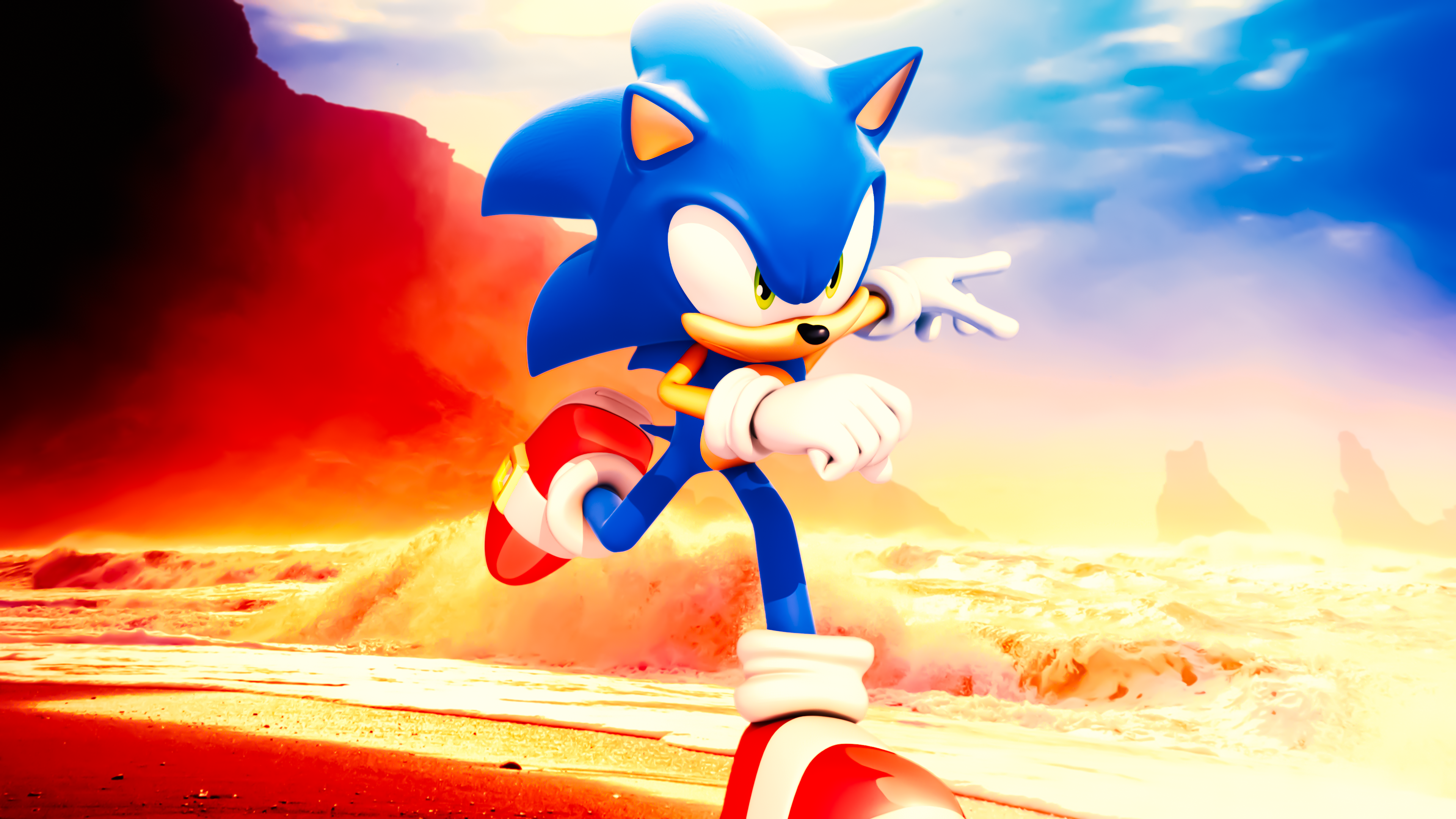 Sonic is running on the beach by Light-Rock