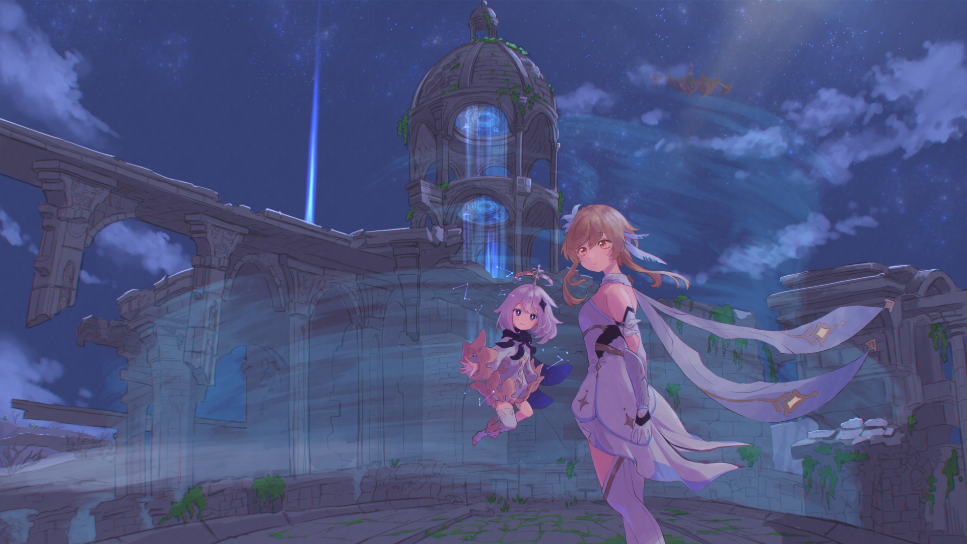 Download Paimon (Genshin Impact) Lumine (Genshin Impact) Video Game Genshin Impact HD Wallpaper by 山吹