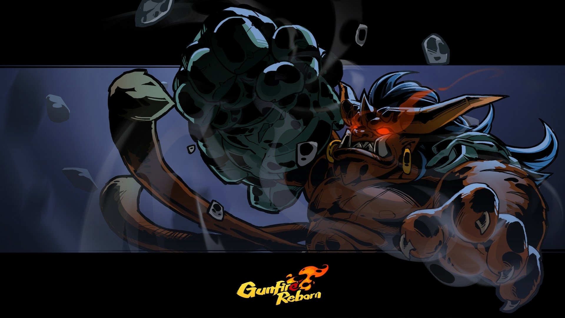 HD wallpaper featuring artwork from Gunfire Reborn game with a dynamic pose of a character ready for action.