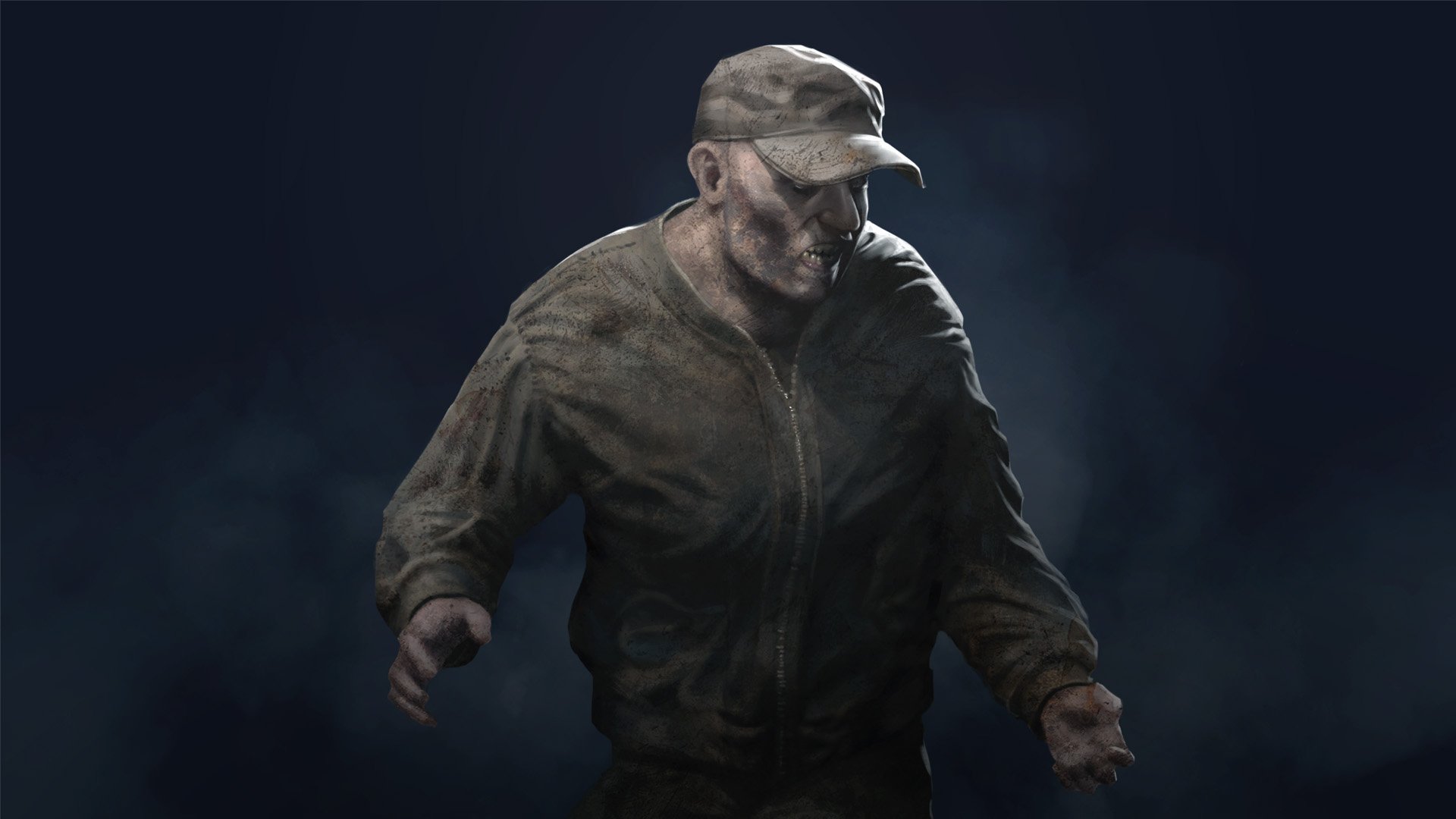 HD desktop wallpaper featuring a character from SCUM game against a misty blue backdrop.