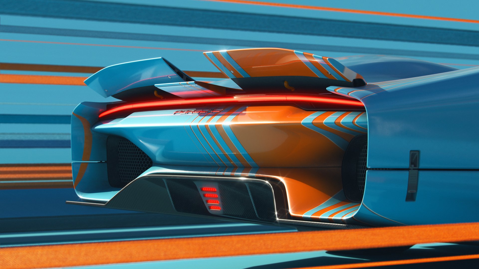 HD wallpaper of the Porsche Vision 908 concept car in dynamic motion for desktop background.