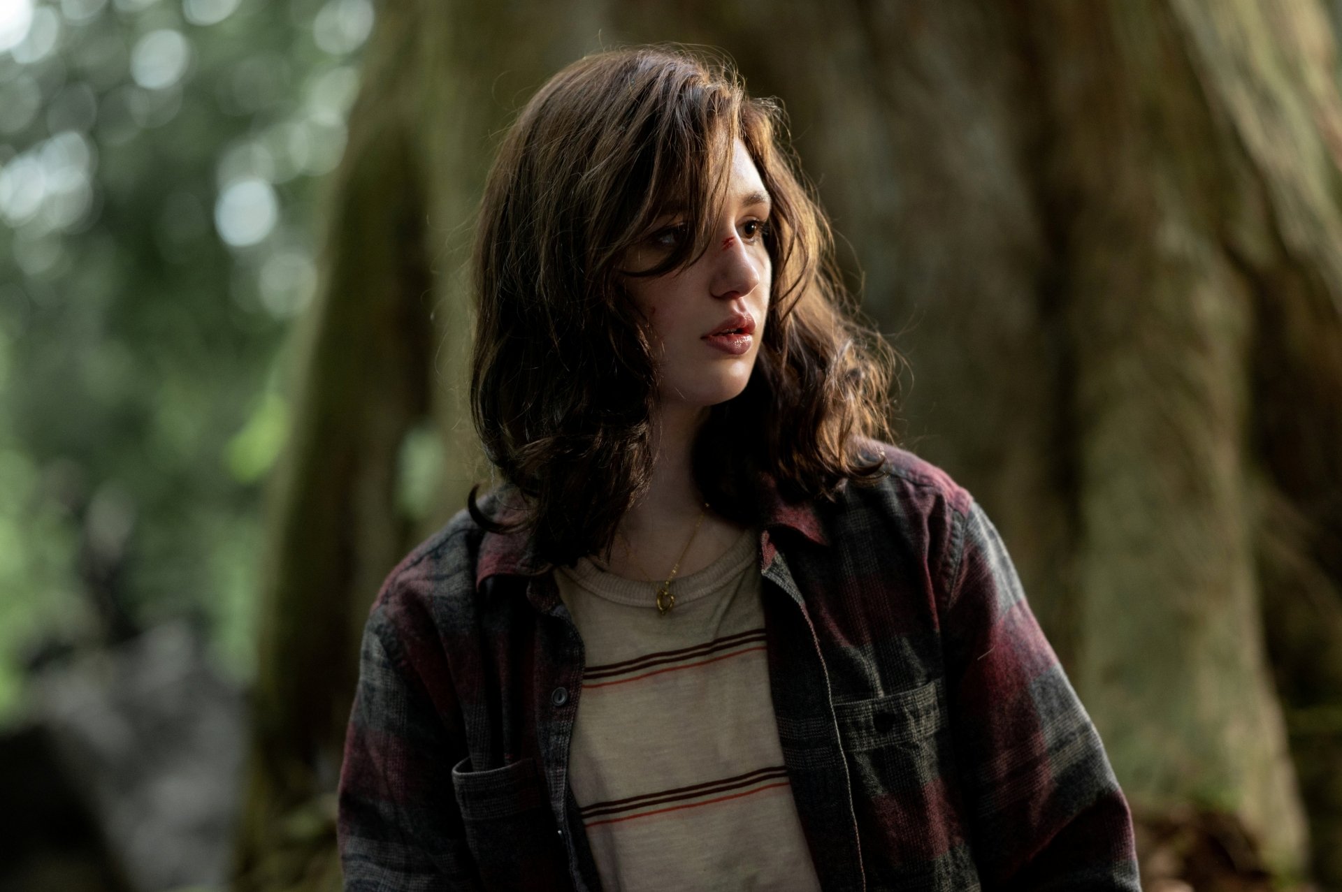 4K Ultra HD desktop wallpaper from the TV show Yellowjackets featuring a young woman with dark hair in a forest setting.