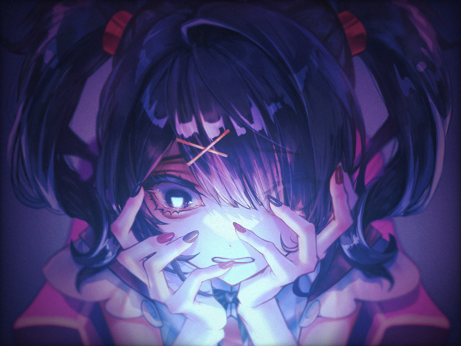 HD PC desktop wallpaper featuring Ame-chan from the video game NEEDY GIRL OVERDOSE with a dark, vibrant anime-style design.