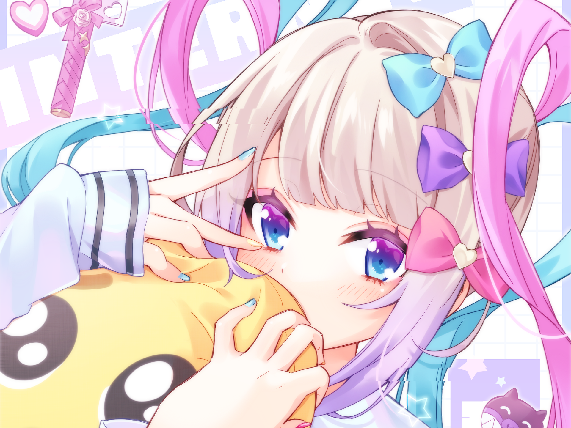 HD PC desktop wallpaper featuring OMGkawaiiAngel-chan from the video game NEEDY GIRL OVERDOSE with vibrant colors and expressive anime-style art.