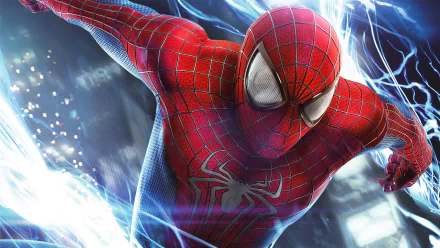 HD desktop wallpaper featuring Spider-Man from The Amazing Spider-Man 2, played by Andrew Garfield. The image showcases Spider-Man in his iconic red and blue suit amidst striking visual effects.