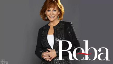 Elegant woman posing with a pleasant smile for a HD desktop wallpaper and background, featuring stylish attire and the text 'Reba'.