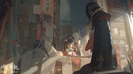 HD PC desktop wallpaper featuring Yun Jin and Shenhe from the video game Genshin Impact in a detailed, atmospheric indoor setting.