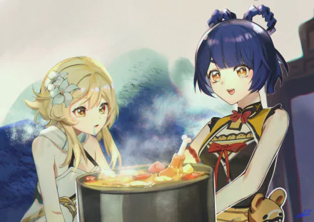 Xiangling (Genshin Impact) Lumine (Genshin Impact) video game Genshin Impact HD Desktop Wallpaper | Background Image