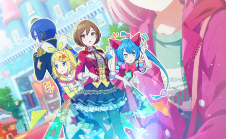 Otori Emu Meiko (Vocaloid) Kaito (Vocaloid) Rin Kagamine Hatsune Miku video game Project Sekai: Colorful Stage! feat. Hatsune Miku HD Desktop Wallpaper | Background Image