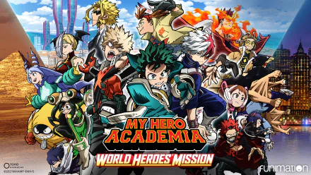 HD desktop wallpaper featuring Toshinori Yagi (All Might), Uravity, Hawks, Endeavor, Tsuyu Asui, Katsuki Bakugou, Shoto Todoroki, and Izuku Midoriya from My Hero Academia.