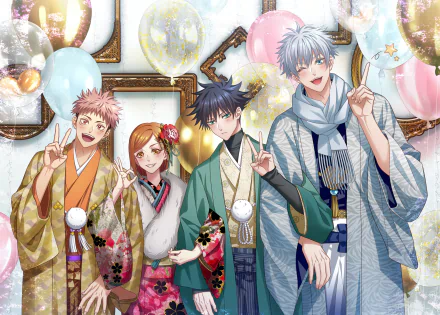 Satoru Gojo Megumi Fushiguro Nobara Kugisaki Yuji Itadori Anime Jujutsu Kaisen HD Desktop Wallpaper | Background Image