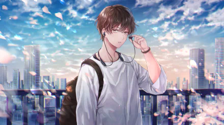 earbuds brown hair Anime boy anime boy HD Desktop Wallpaper | Background Image