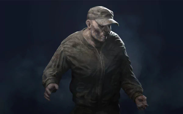HD desktop wallpaper featuring a character from SCUM game against a misty blue backdrop.