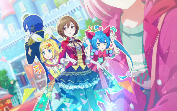 Otori Emu Meiko (Vocaloid) Kaito (Vocaloid) Rin Kagamine Hatsune Miku video game Project Sekai: Colorful Stage! feat. Hatsune Miku HD Desktop Wallpaper | Background Image