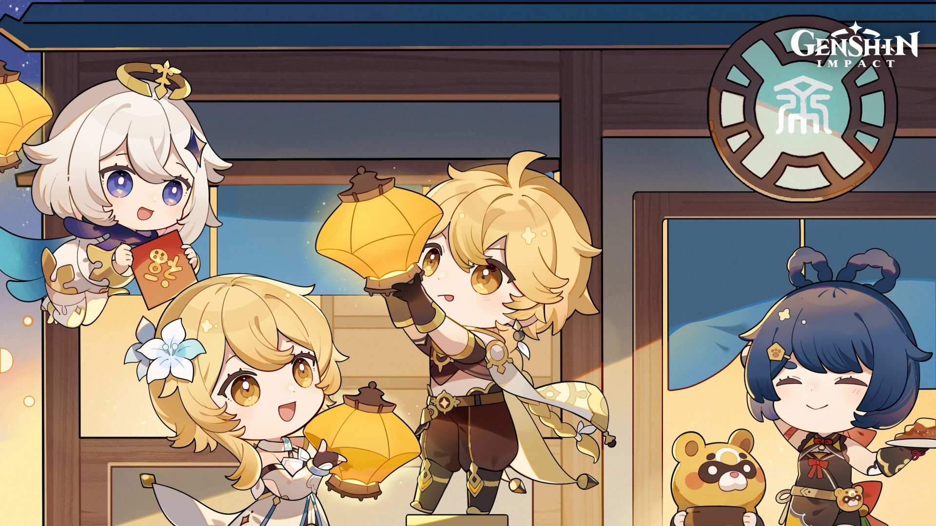 Download Guoba (Genshin Impact) Xiangling (Genshin Impact) Aether (Genshin Impact) Lumine (Genshin Impact) Paimon (Genshin Impact) Video Game Genshin Impact HD Wallpaper