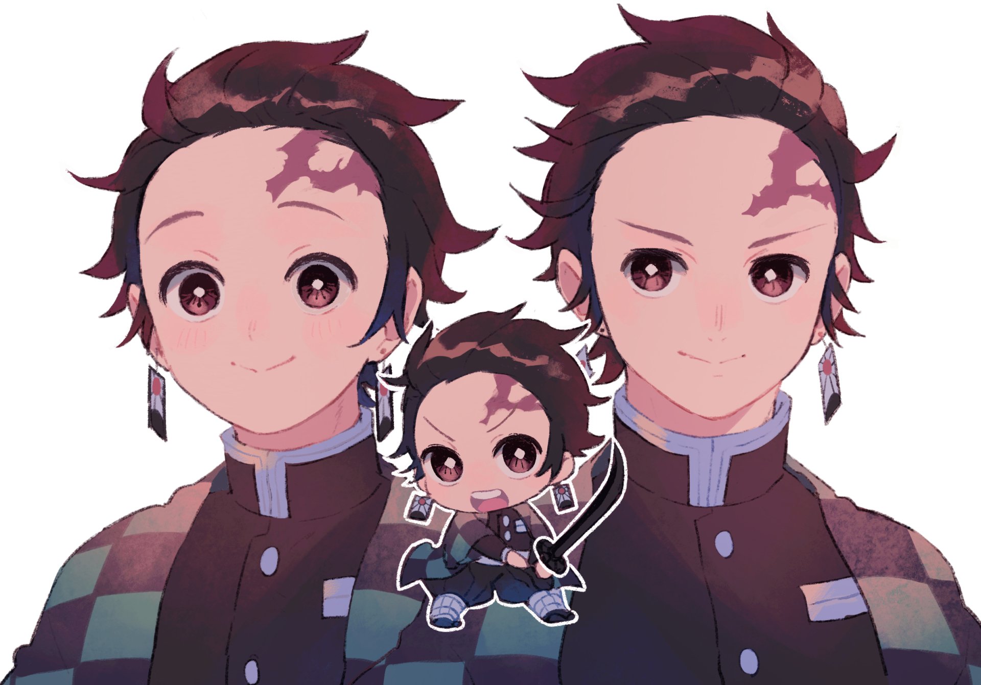 HD PC desktop wallpaper featuring Tanjiro Kamado from the anime Demon Slayer: Kimetsu no Yaiba, showcasing multiple stylized portraits of the character.