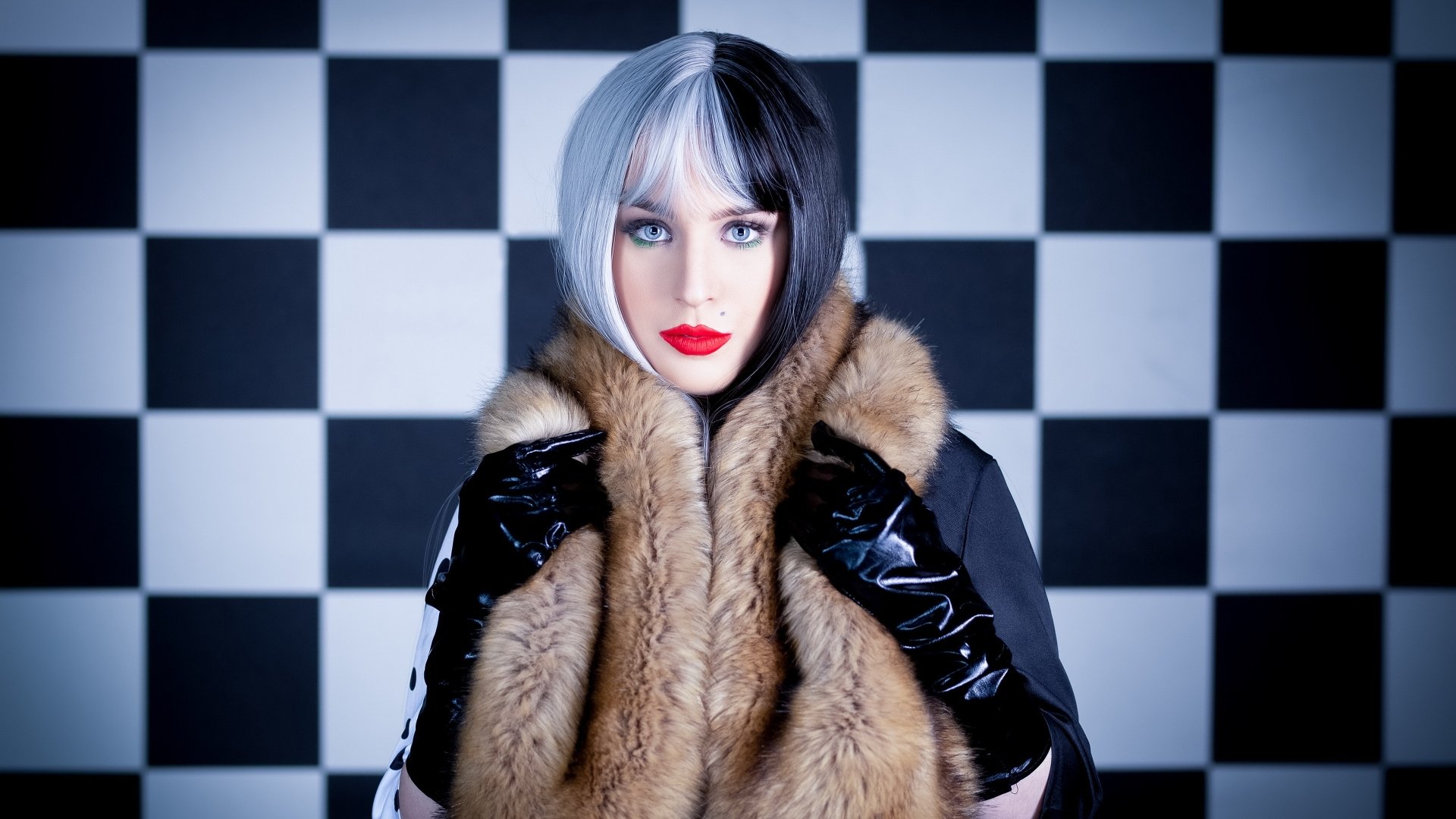 Download Lipstick Two-toned Hair Fur Woman Model 4k Ultra HD Wallpaper