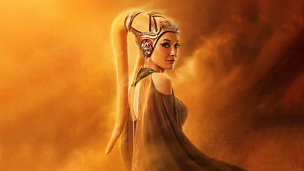 Garsa Fwip from The Book of Boba Fett depicted in a detailed 4K Ultra HD wallpaper with warm, golden-orange tones on a PC desktop background.