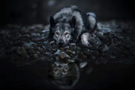 reflection Animal wolfdog HD Desktop Wallpaper | Background Image