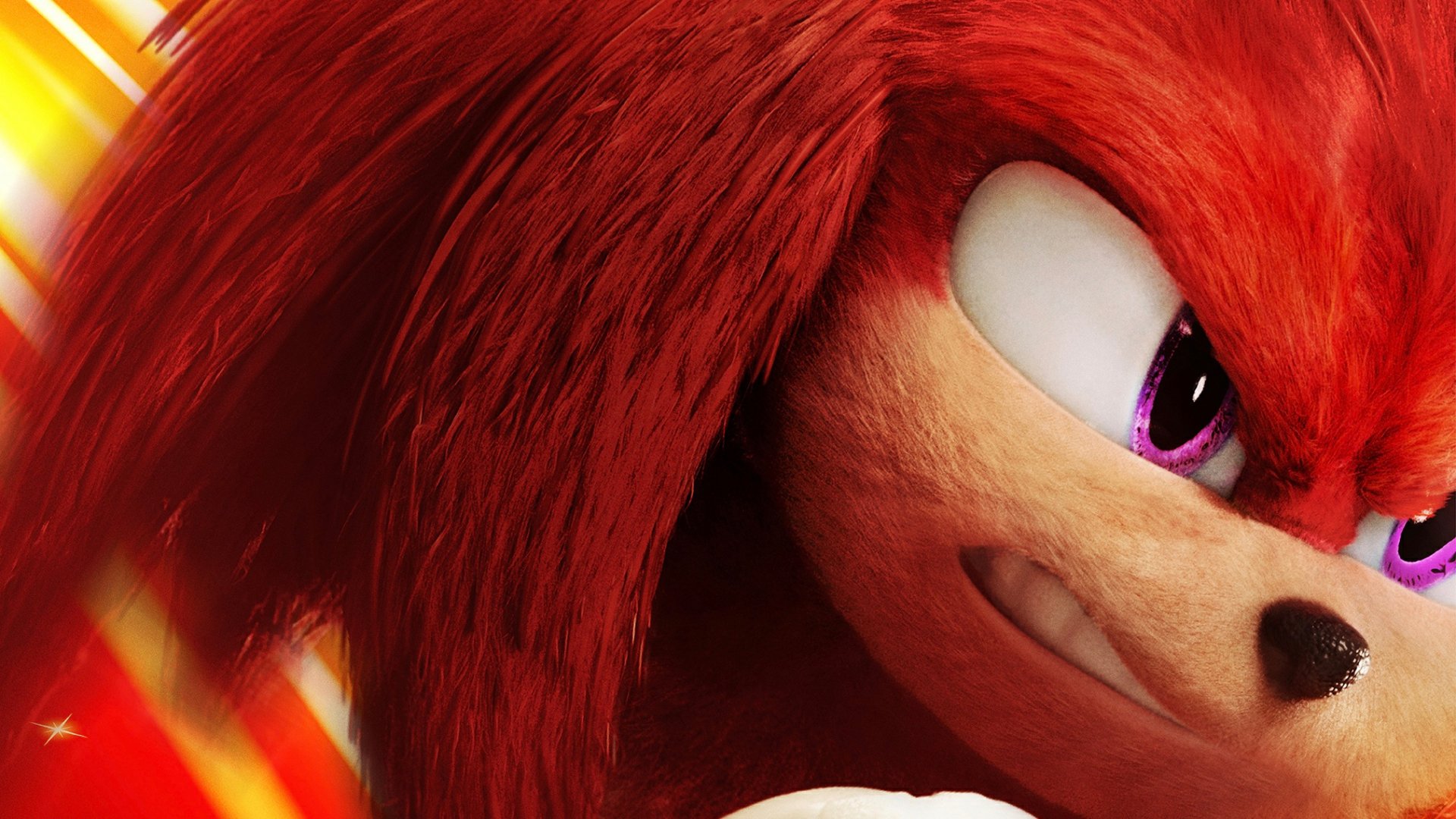 HD PC desktop wallpaper featuring a close-up of Knuckles the Echidna from the Sonic The Hedgehog 2 movie, showcasing his intense expression and detailed red fur.