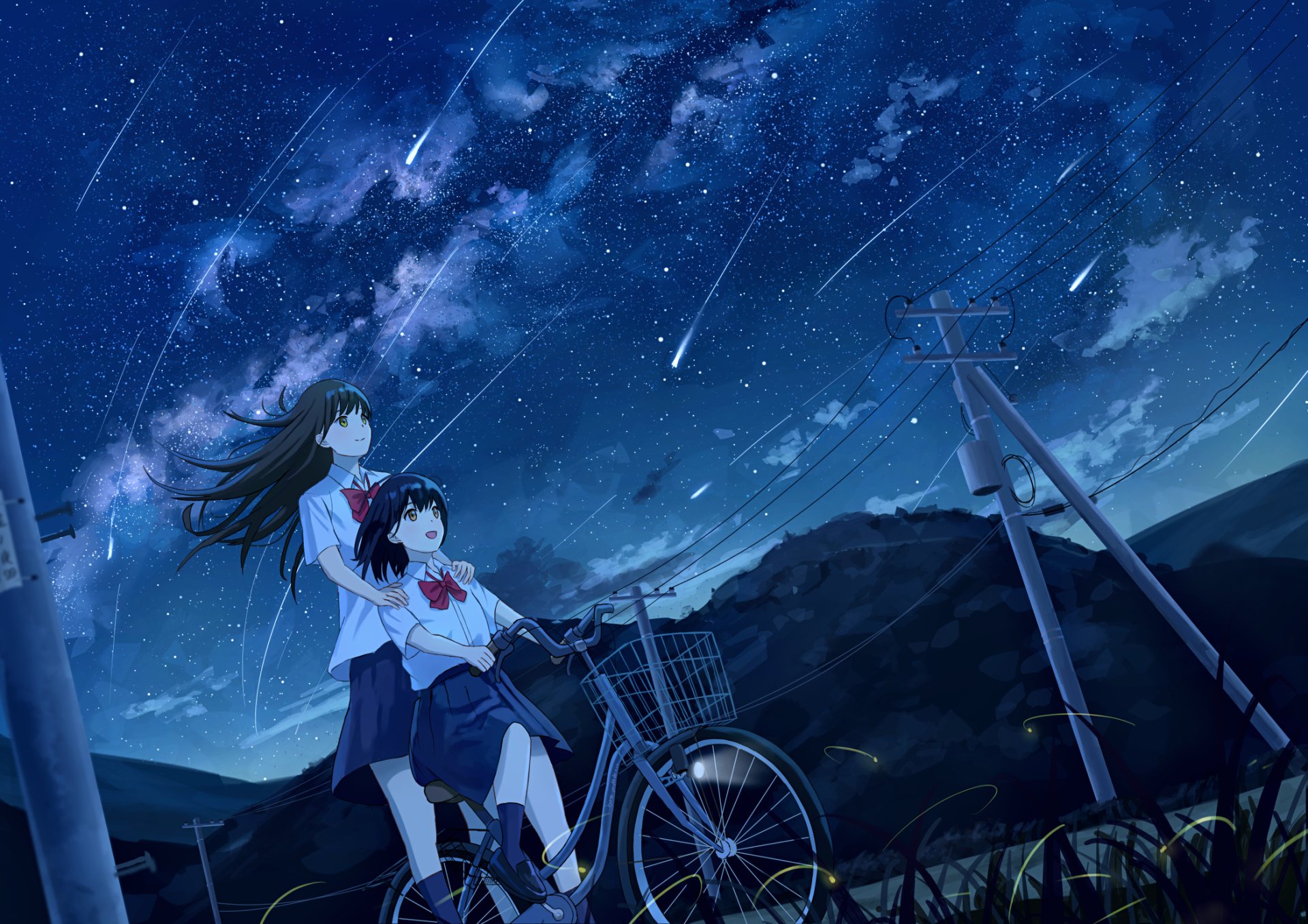 Download Shooting Star Starry Sky Anime Night HD Wallpaper by しゅろく/shurock