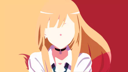 Minimalist HD PC desktop wallpaper of Marin Kitagawa from My Dress-Up Darling — faceless stylized anime portrait with flowing hair against a deep red background.