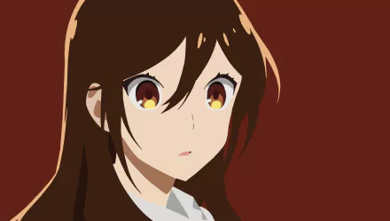 Minimalist 4K Ultra HD anime wallpaper of Hori Kyouko from Hori-san to Miyamura-kun — close-up minimalist portrait with warm brown tones and a simple background.