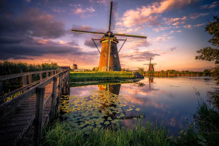 Netherlands man made windmill HD Desktop Wallpaper | Background Image
