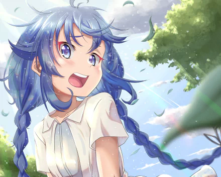 HD anime wallpaper featuring Roxy Migurdia from Mushoku Tensei: Jobless Reincarnation, with vibrant colors and a bright outdoor background.