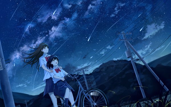 Anime Night Starry Sky HD Wallpaper | Background Image
