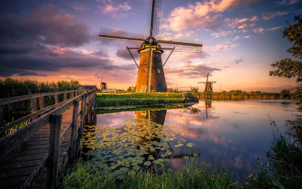 Netherlands man made windmill HD Desktop Wallpaper | Background Image