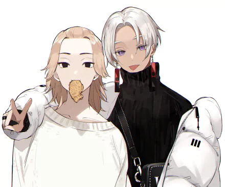 HD anime desktop wallpaper featuring Mikey Manjiro Sano and Izana Kurokawa from Tokyo Revengers, depicted with casual expressions and stylish attire.