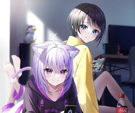 Oozora Subaru Nekomata Okayu Anime Virtual Youtuber HD Desktop Wallpaper | Background Image
