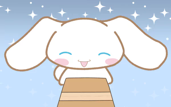 Anime-style 4K Ultra HD wallpaper featuring Sanrio’s Cinnamoroll with a happy expression against a sparkling blue background, designed for PC desktops.