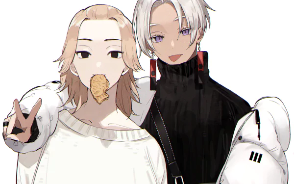 HD anime desktop wallpaper featuring Mikey Manjiro Sano and Izana Kurokawa from Tokyo Revengers, depicted with casual expressions and stylish attire.