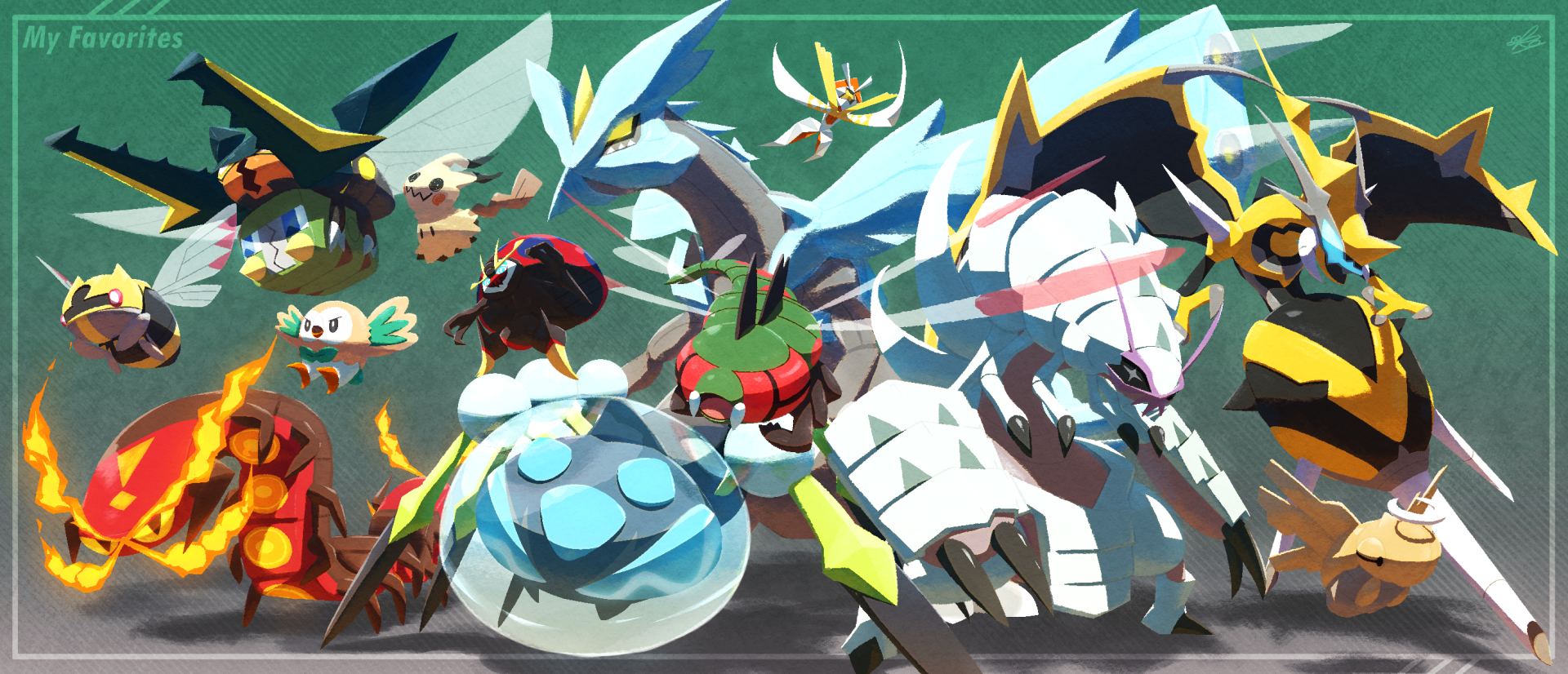 HD PC desktop wallpaper featuring vibrant Pokémon from the video game Pokémon: Sword and Shield in dynamic battle poses.