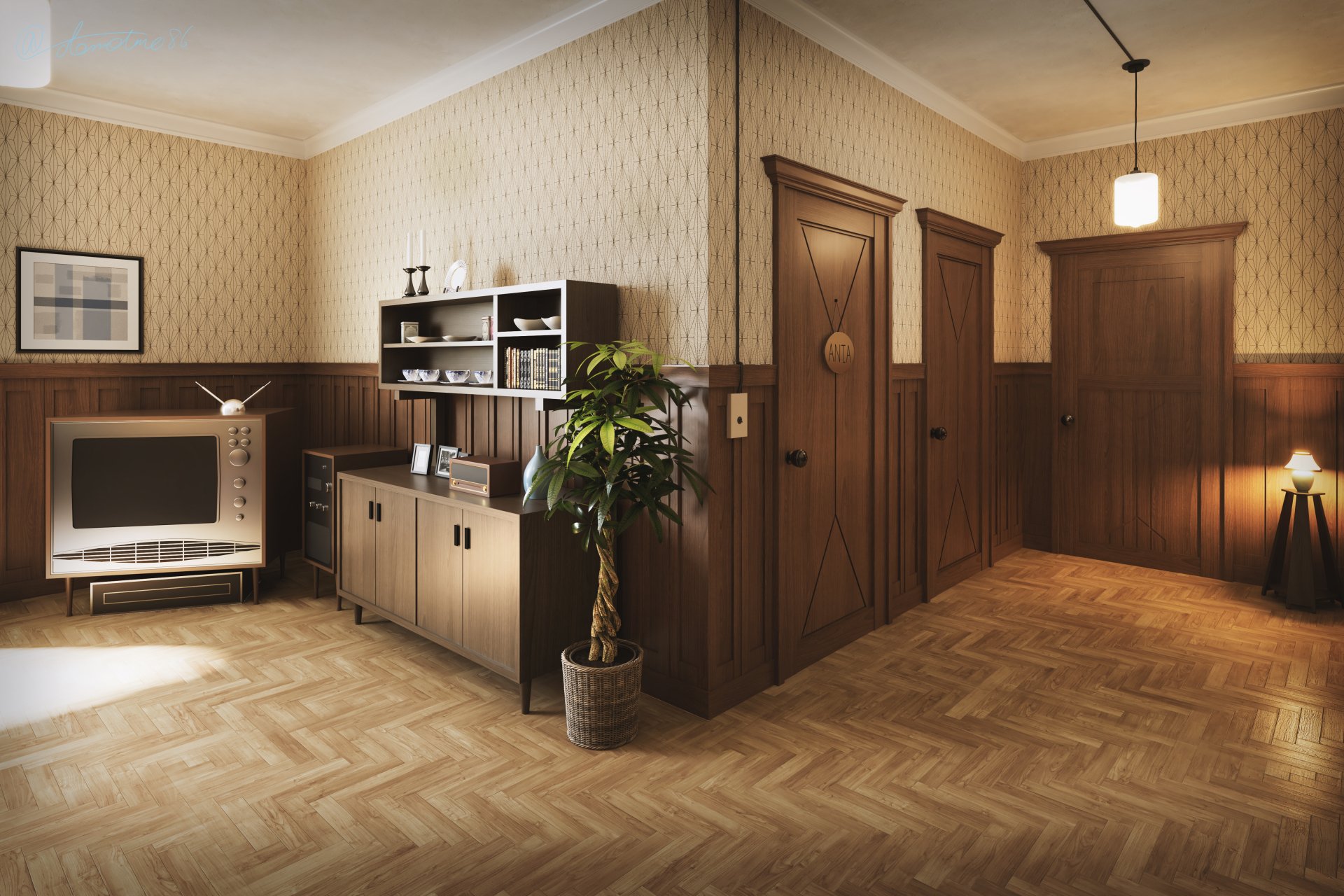 4K Ultra HD PC desktop wallpaper featuring a detailed, cozy room interior inspired by the anime Spy x Family, with warm wooden accents and soft lighting.