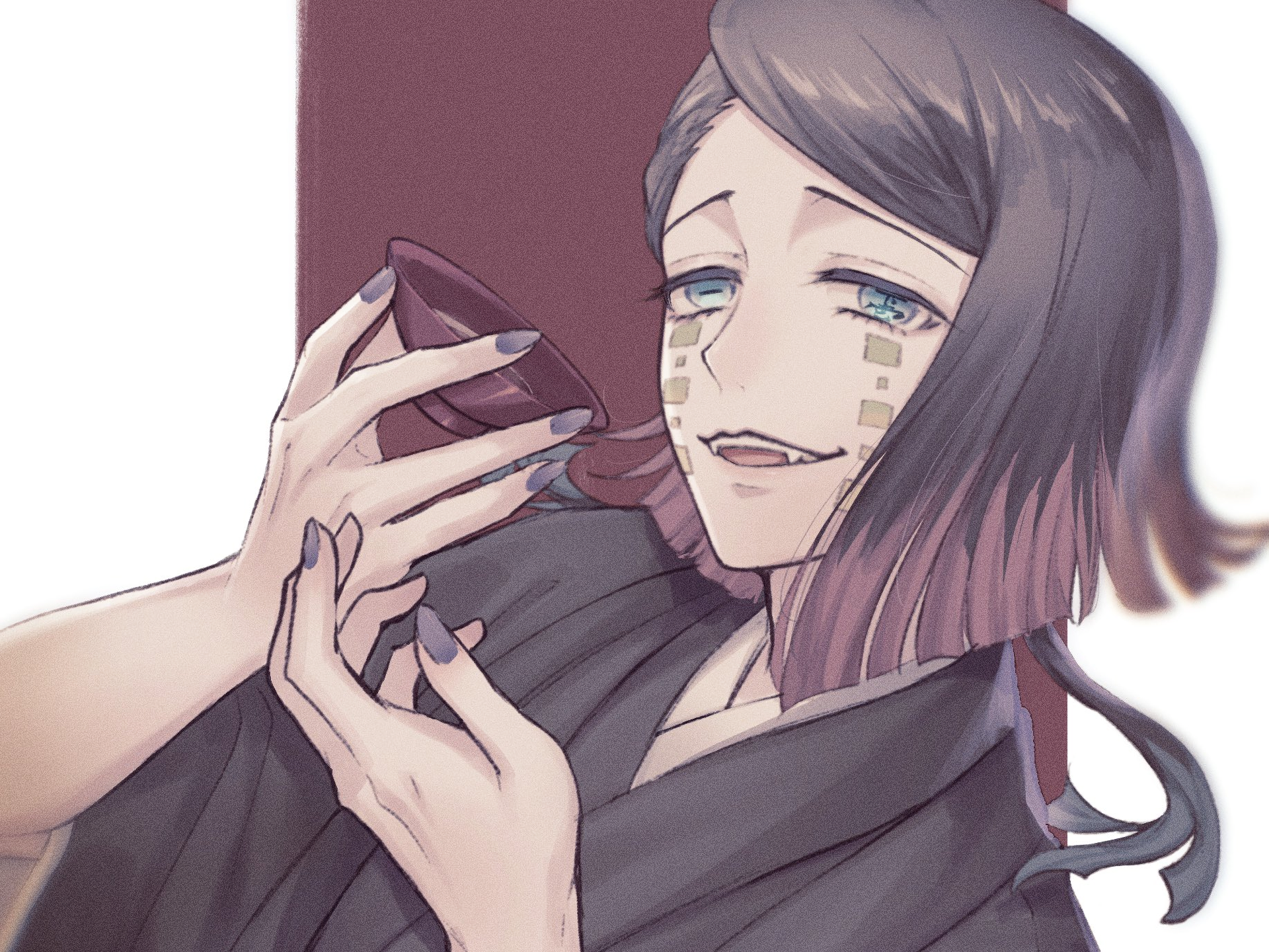 HD PC desktop wallpaper featuring Enmu from the anime Demon Slayer: Kimetsu no Yaiba, depicted with a calm expression and distinctive facial markings.