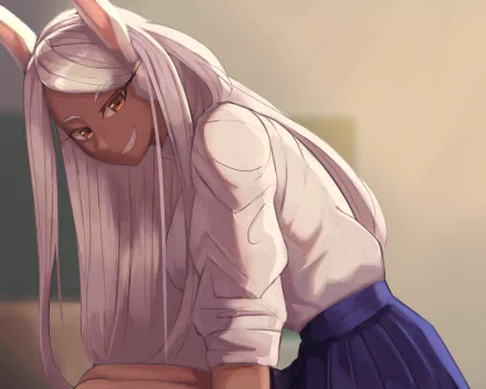 HD PC desktop wallpaper featuring Mirko from My Hero Academia in detailed anime style with soft lighting and a neutral background.