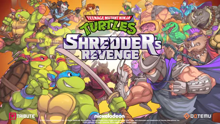 HD desktop wallpaper featuring colorful art from Teenage Mutant Ninja Turtles: Shredder's Revenge game, with dynamic poses of the turtle heroes and their enemies.