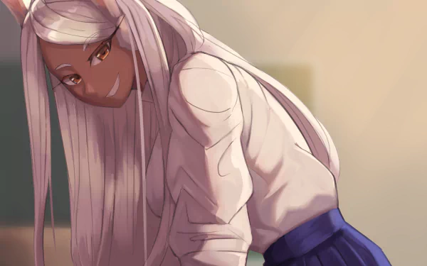 HD PC desktop wallpaper featuring Mirko from My Hero Academia in detailed anime style with soft lighting and a neutral background.