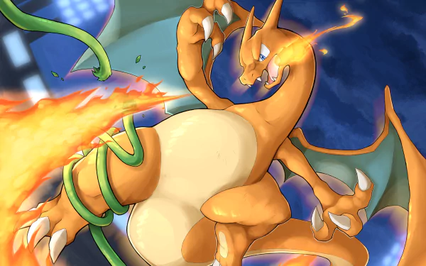4K Ultra HD PC desktop wallpaper featuring Charizard, the iconic Pokémon, breathing fire in a dynamic video game-inspired scene.