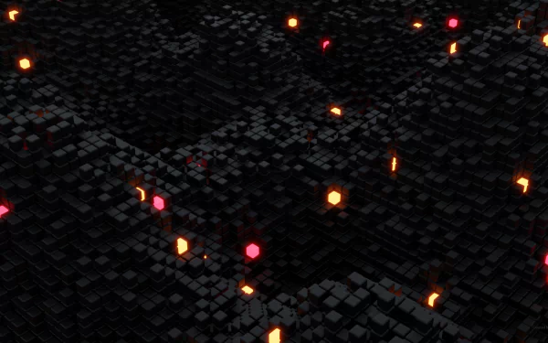 Abstract 3D image featuring sharp, illuminated cubes in a dark setting, created with Blender 3D. This visually striking design serves as an HD desktop wallpaper.