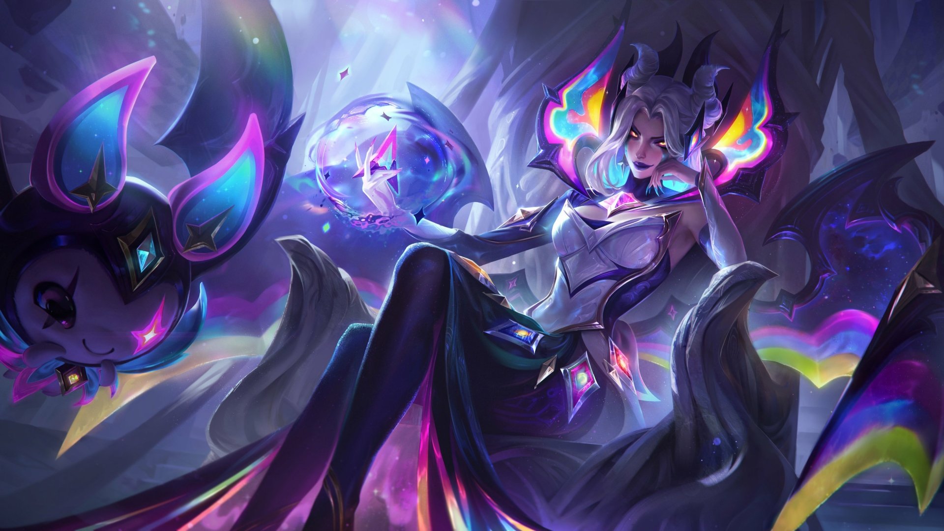 Morgana from League of Legends depicted in vibrant, cosmic-themed 4K Ultra HD artwork, designed as a dynamic PC desktop wallpaper.