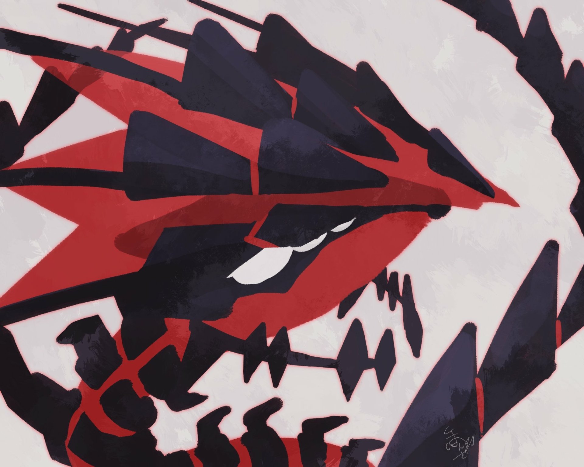 HD PC desktop wallpaper featuring Eternatus, the legendary Pokémon from the video game Pokémon: Sword and Shield, depicted in a bold, angular design.