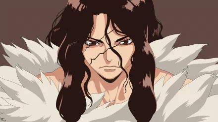 HD anime-style desktop wallpaper featuring Tsukasa Shishio from Dr. Stone with intense expression and long dark hair against a muted brown background.