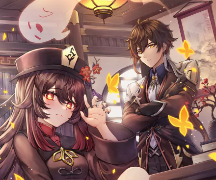 Zhongli (Genshin Impact) Hu Tao video game Genshin Impact HD Desktop Wallpaper | Background Image