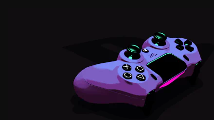 4K Ultra HD wallpaper featuring a stylized PlayStation controller with vibrant purple and neon accents on a dark background.